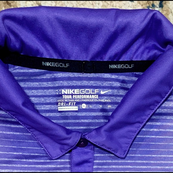 SOLD!!!!! Mens Nike Tour Performance Dri-Fit Golf Polo Purple/Gray Striped XL - Picture 11 of 11